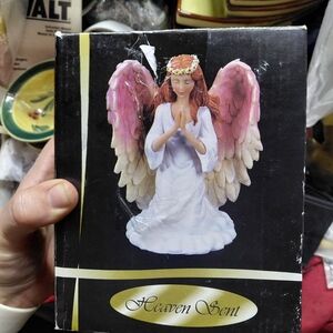 Heaven Sent Pink & White Kneeling Angel Figurine